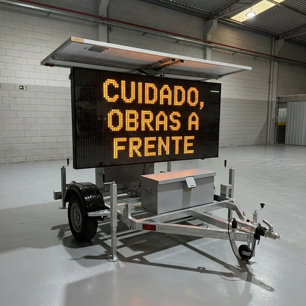 Painel de mensagem variável em operação em frente de obra